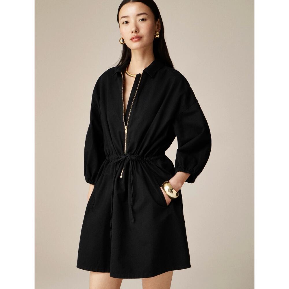 J Crew Cinched Up Dress S Black NWT Drapey Cotton Zip Tie Waist CA555 J.Crew